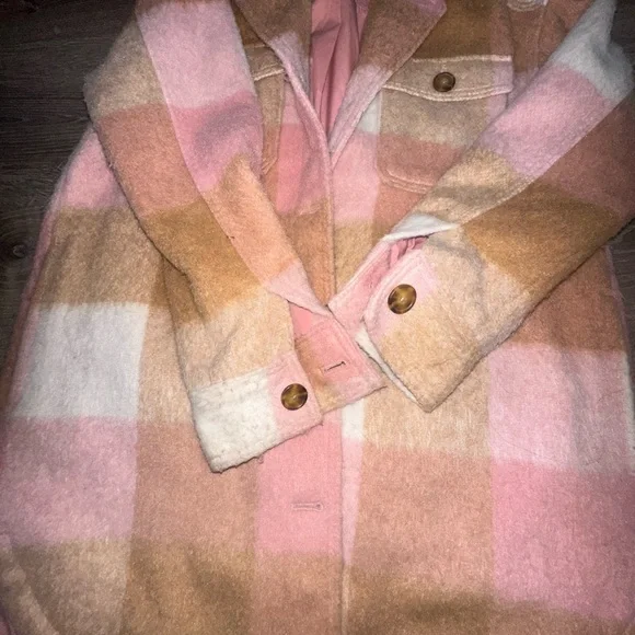 Old Navy Pink and Tan Plaid Jacket - Picture 5 of 8